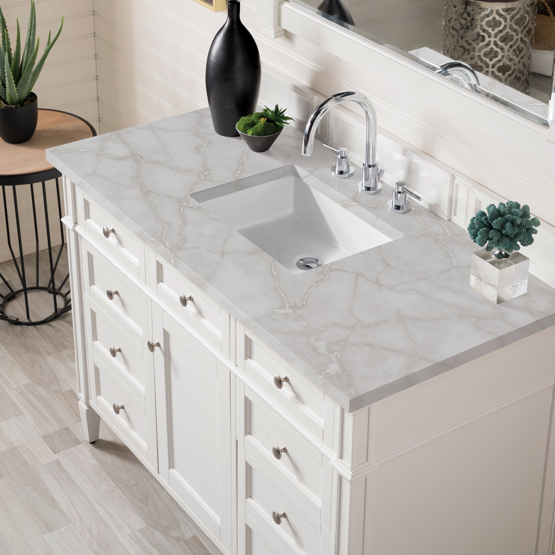 Brittany 48" Single Vanity, Bright White w/ 3 CM Victorian Silver Silestone Top