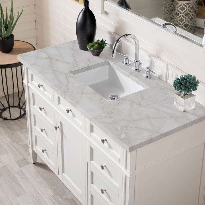 Brittany 48" Single Vanity, Bright White w/ 3 CM Victorian Silver Silestone Top