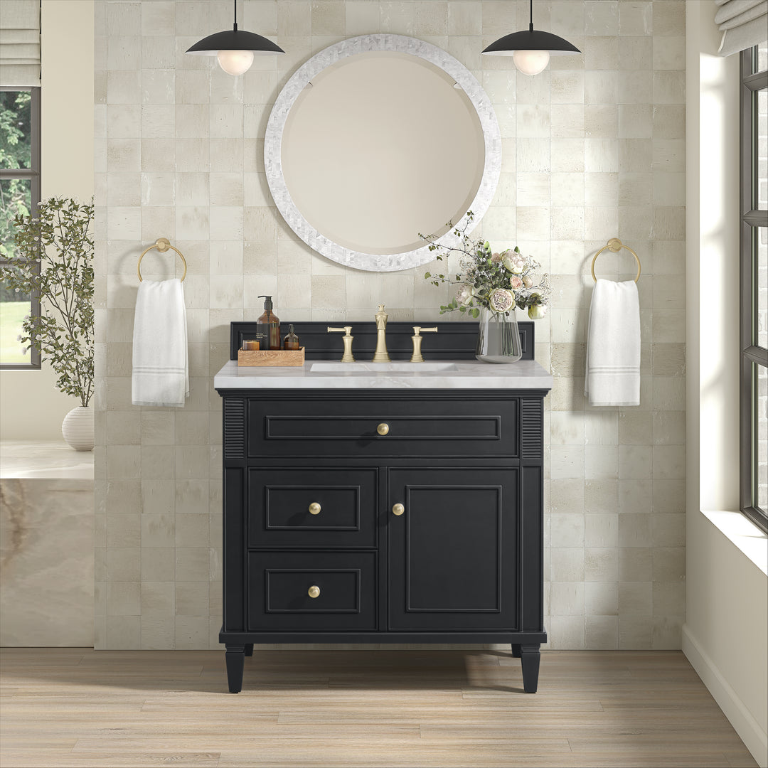 Lorelai 36" Single Vanity, Black Onyx w/ 3 CM Victorian Silver Silestone Top