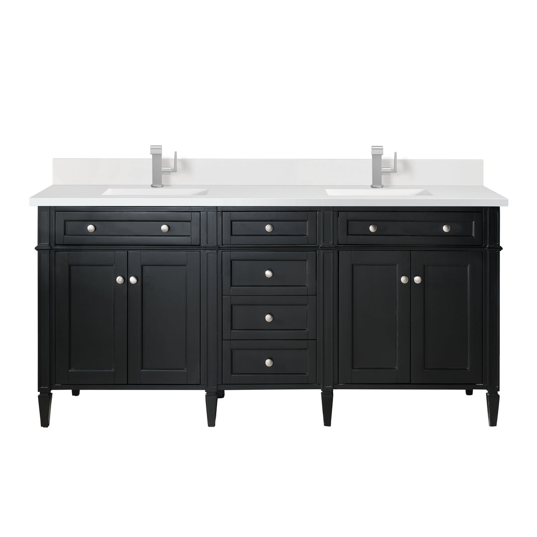 Brittany 72" Double Vanity, Black Onyx w/ Single Hole 3 CM White Zeus Silestone Top & Backsplash