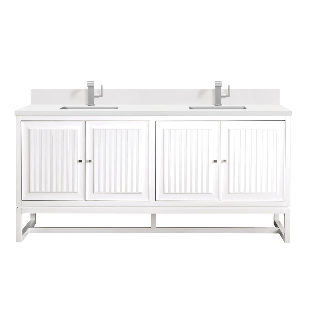 Athens 72" Double Vanity, Glossy White w/ Single Hole 3 CM White Zeus Silestone Top & Backsplash