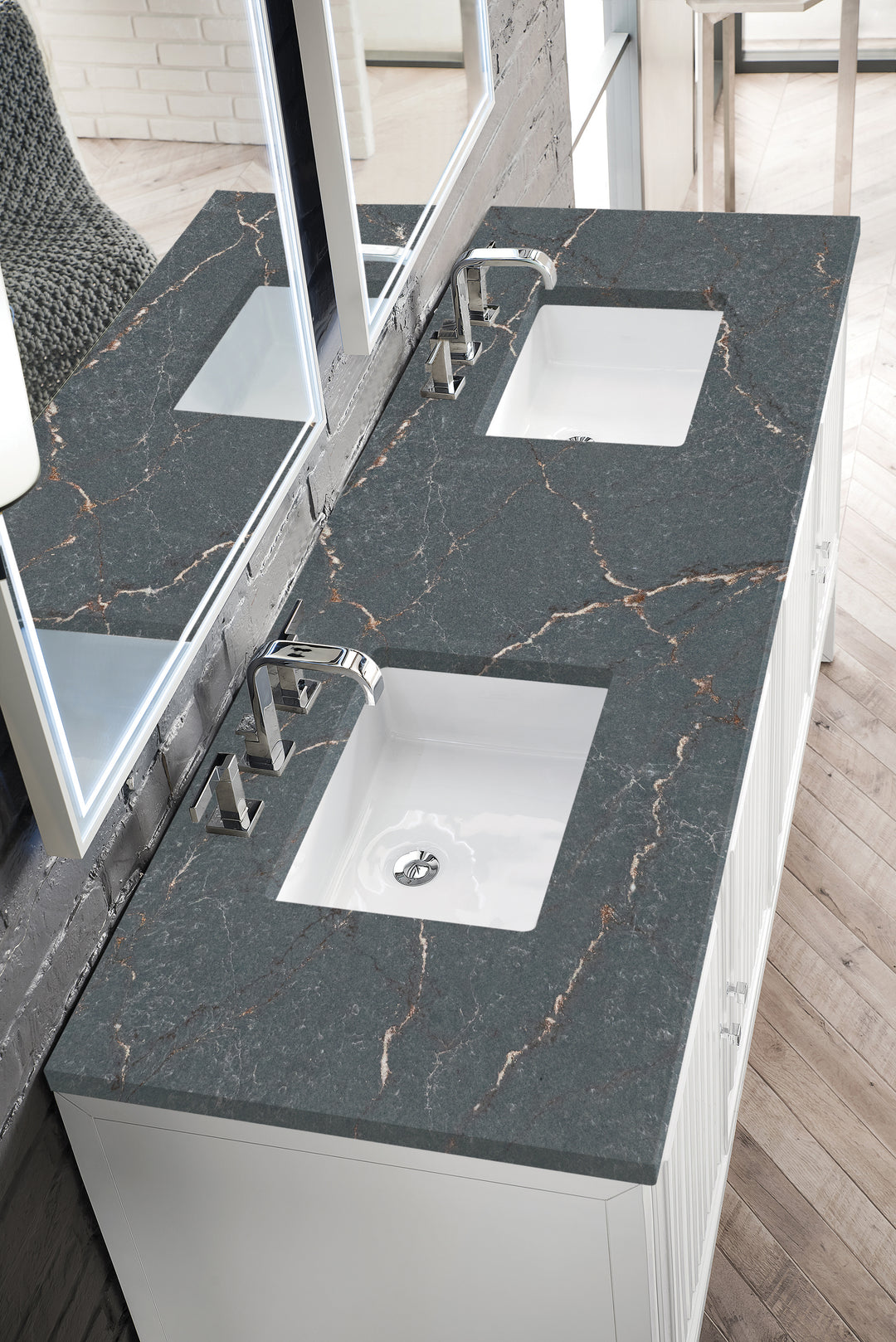 Athens 72" Double Vanity, Glossy White w/ 3 CM Parisien Bleu Silestone Top