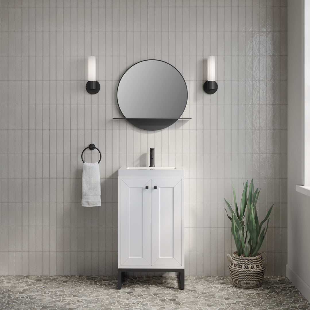 Chianti 20" Single Vanity, Glossy White, Matte Black, w/ White Glossy Composite Stone Top