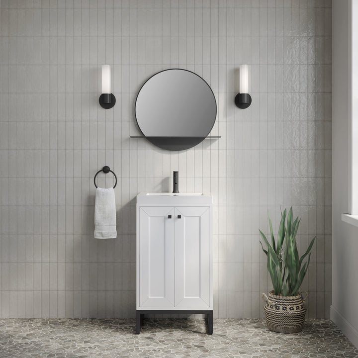 Chianti 20" Single Vanity, Glossy White, Matte Black, w/ White Glossy Composite Stone Top