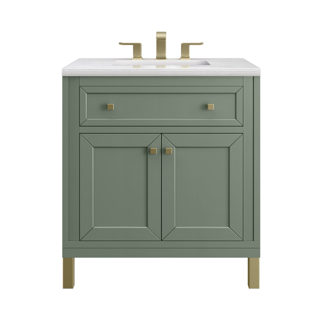 Chicago 30" Single Vanity, Smokey Celadon, w/ 3 CM Arctic Fall Solid Surface Top
