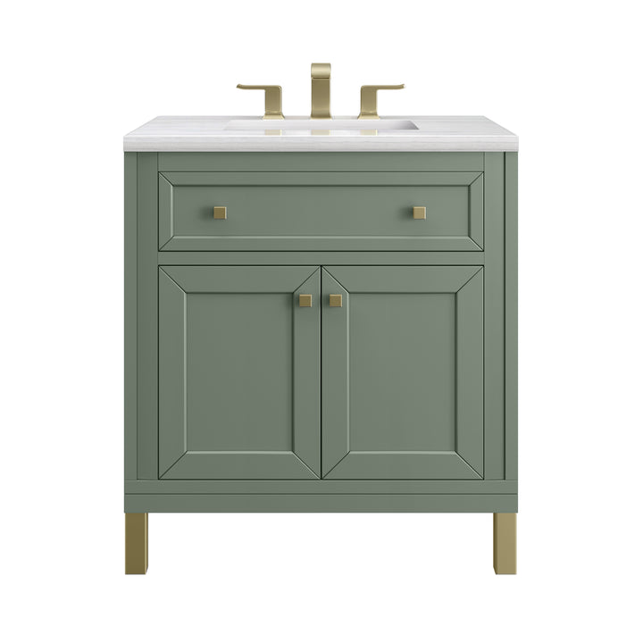 Chicago 30" Single Vanity, Smokey Celadon, w/ 3 CM Arctic Fall Solid Surface Top