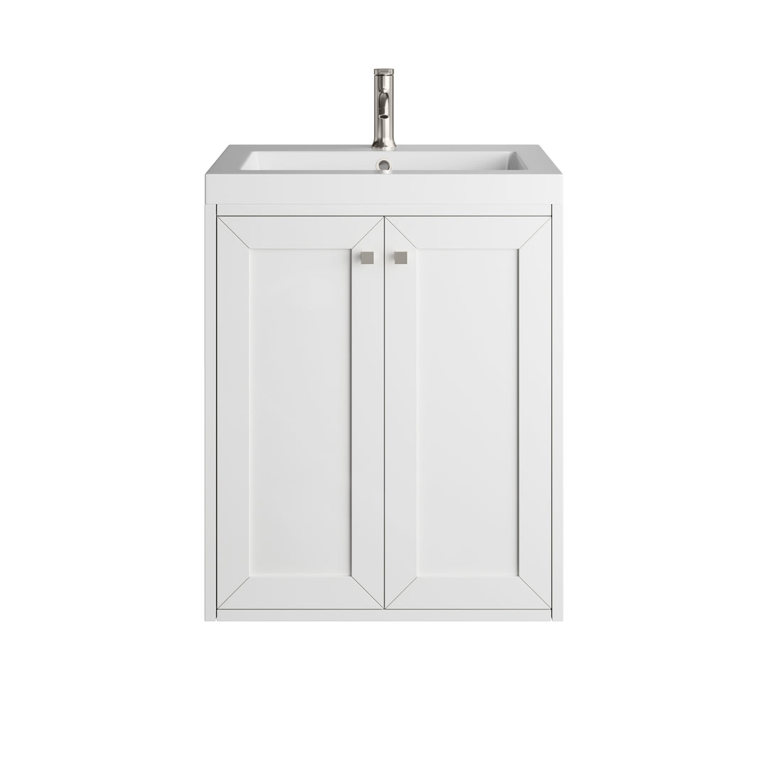 Chianti 24" Single Vanity, Glossy White, Brushed Nickel, w/ White Glossy Composite Stone Top