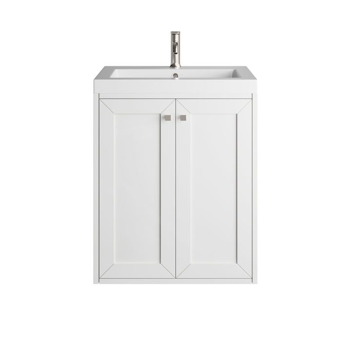 Chianti 24" Single Vanity, Glossy White, Brushed Nickel, w/ White Glossy Composite Stone Top