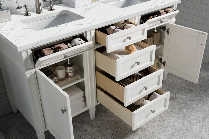 Brittany 60" Double Vanity, Bright White Vanity w/ 3 CM Ethereal Noctis Silestone Top