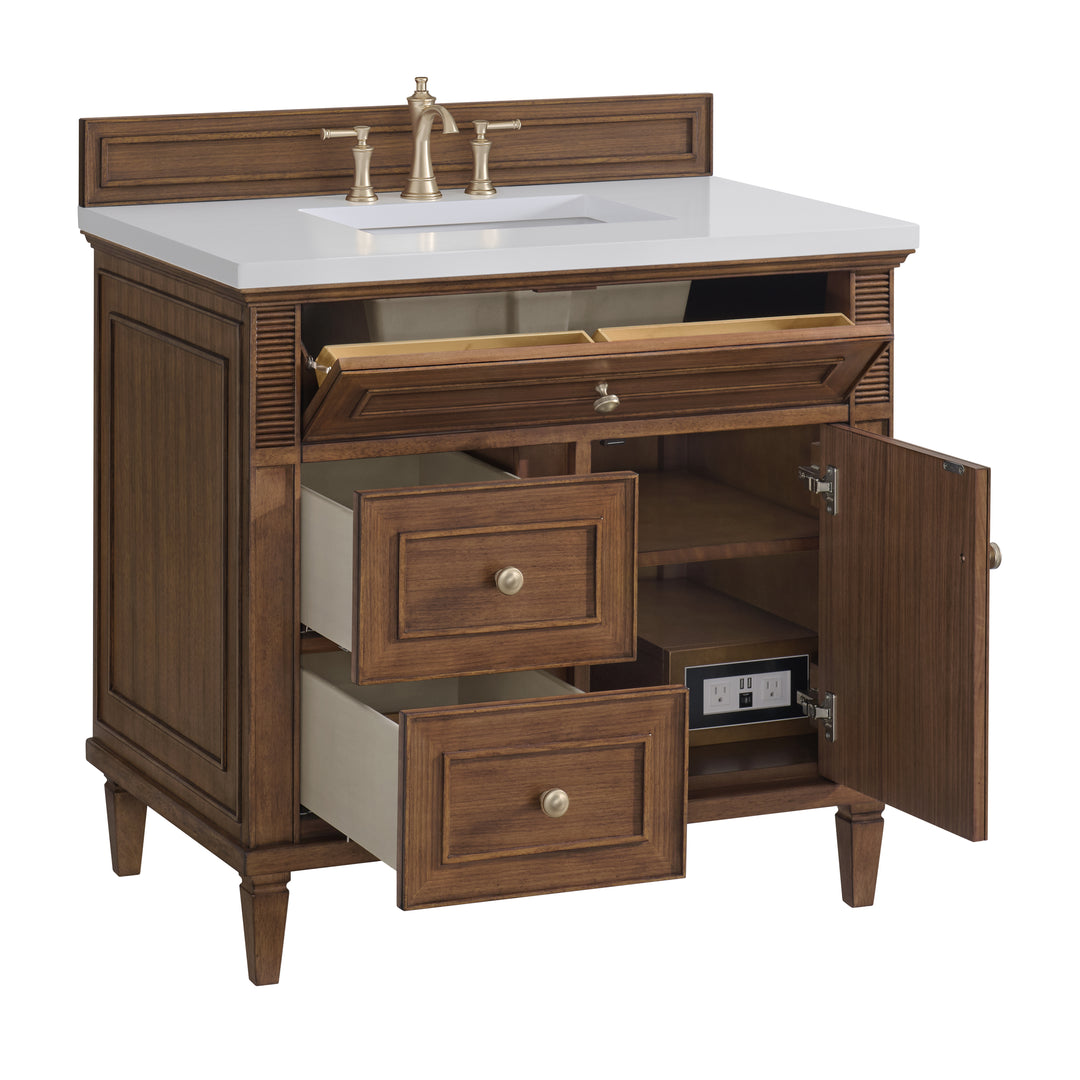 Lorelai 36" Single Vanity, Mid-Century Walnut w/ 3 CM White Zeus Silestone Top
