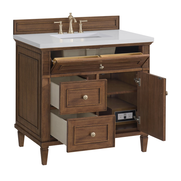 Lorelai 36" Single Vanity, Mid-Century Walnut w/ 3 CM White Zeus Silestone Top