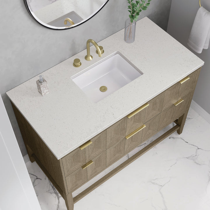 Emmeline 48" Single Vanity, Pebble Oak w/ 3 CM Lime Delight Silestone Top