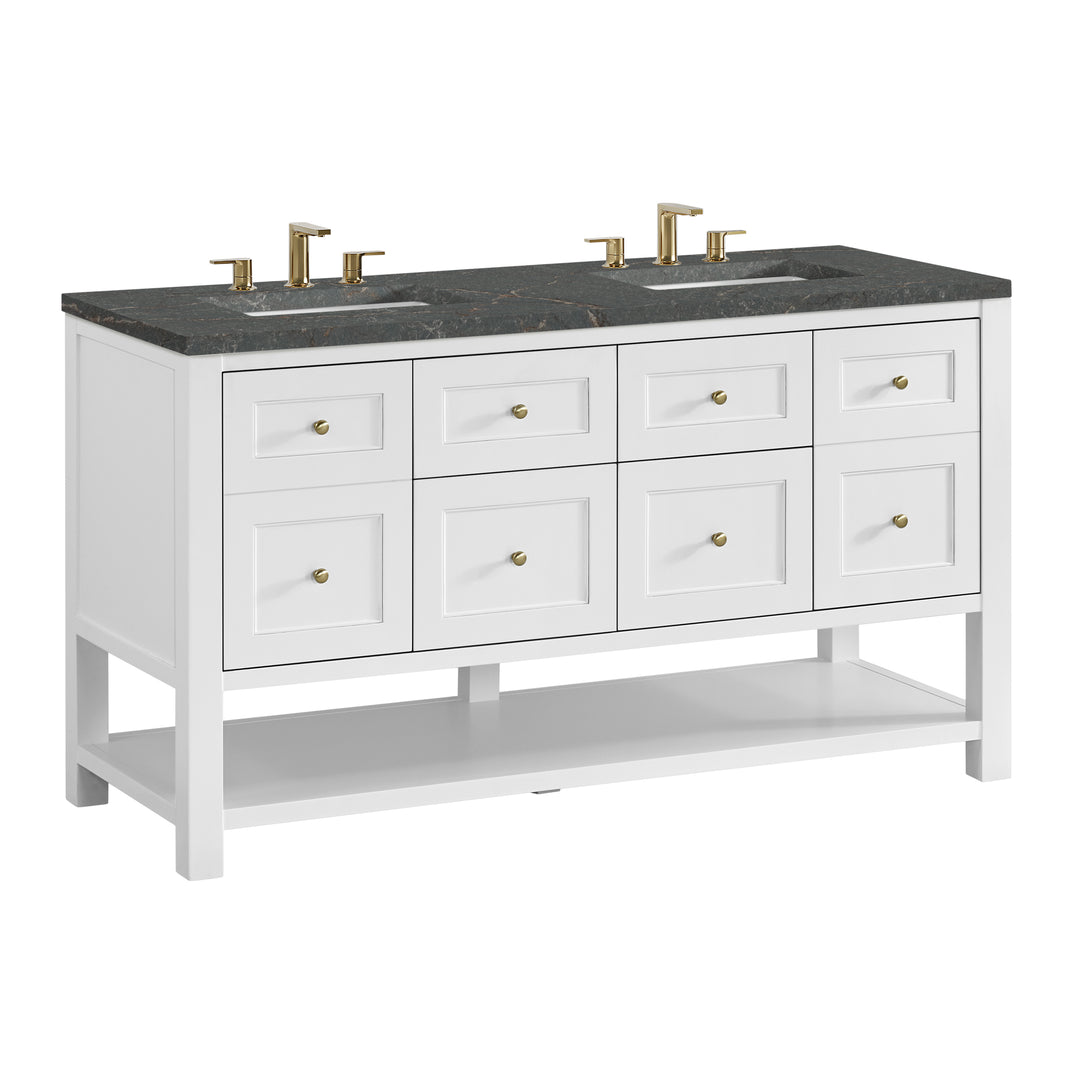 Breckenridge 60" Double Vanity, Bright White, w/ 3 CM Parisien Bleu Quartz Top