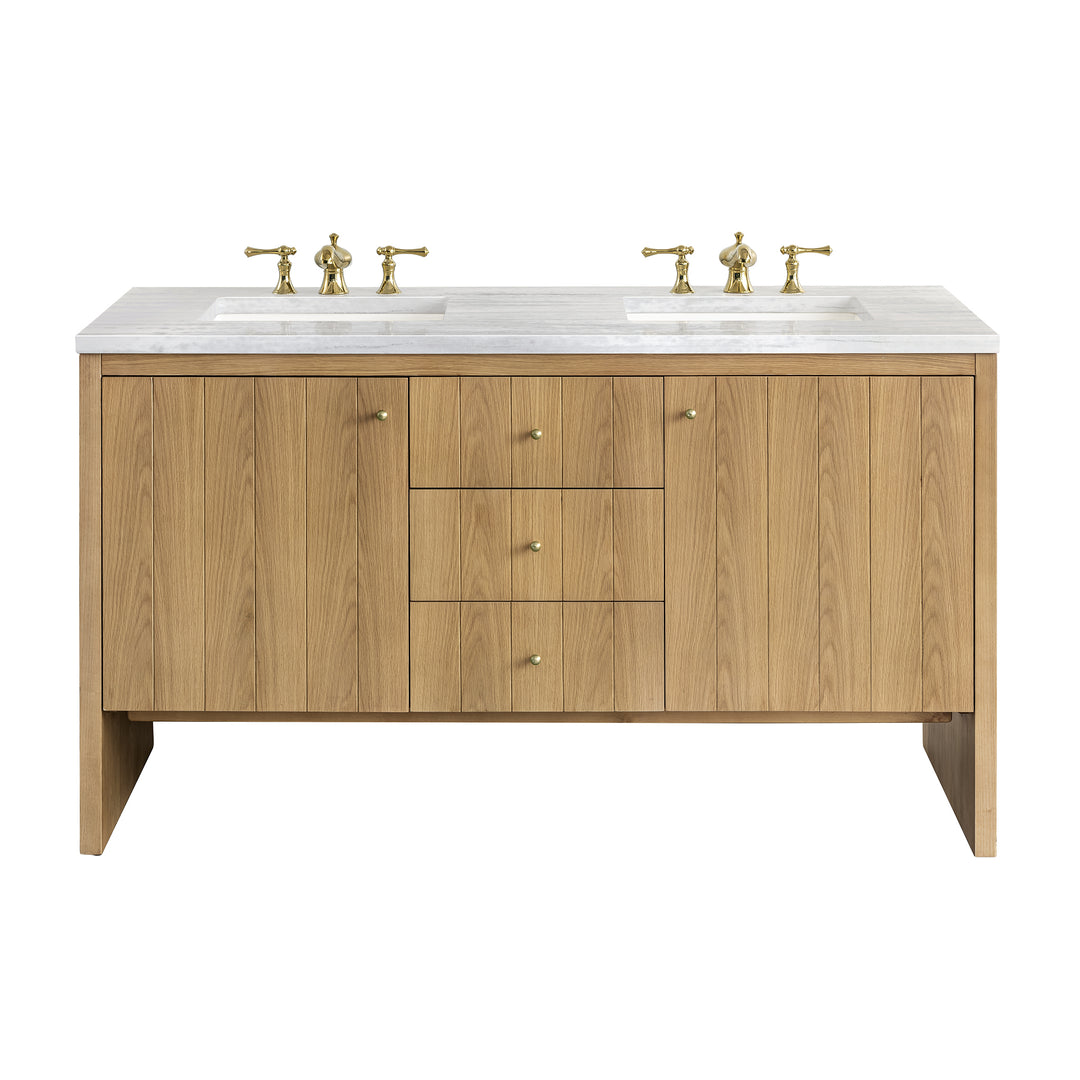 Hudson 60" Double Vanity, Light Natural Oak w/ 3 CM Arctic Fall Top