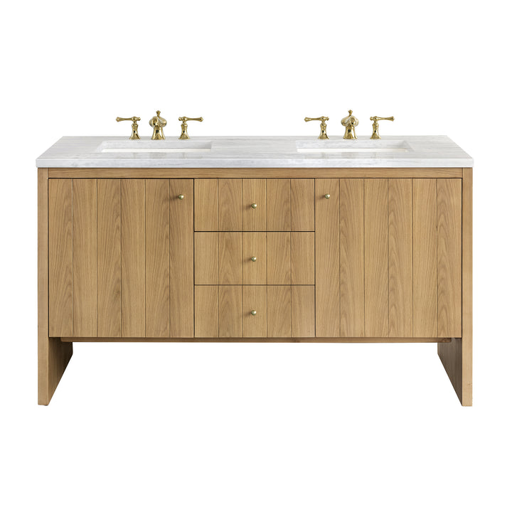 Hudson 60" Double Vanity, Light Natural Oak w/ 3 CM Arctic Fall Top