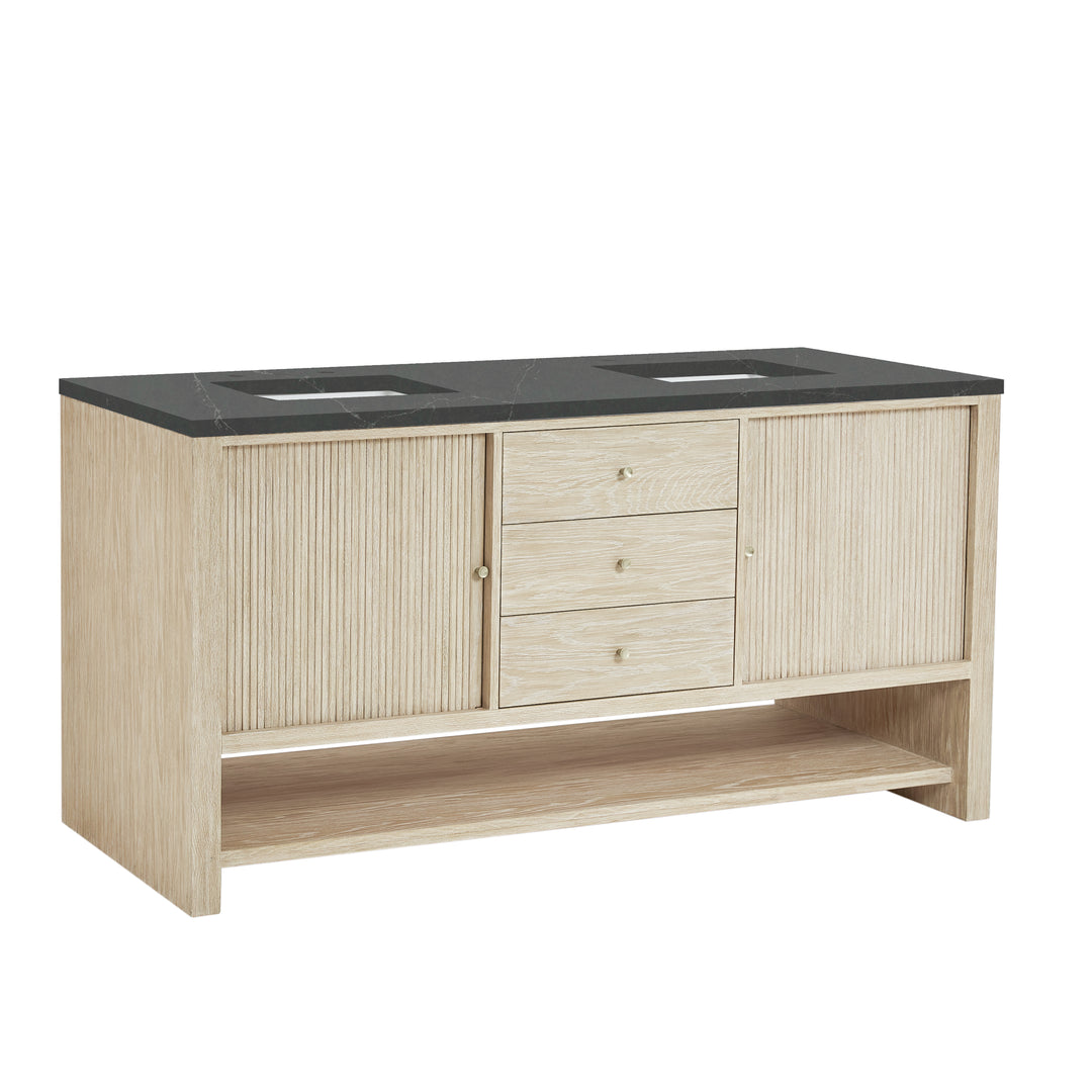 Marigot 72" Double Vanity, Sunwashed Oak w/ 3 CM Charcoal Soapstone Silestone Top