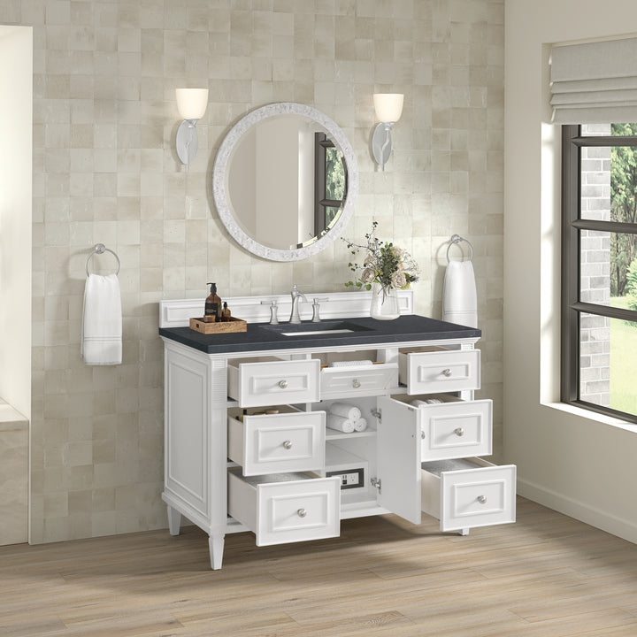 Lorelai 48" Single Vanity, Bright White w/ 3 CM Charcoal Soapstone Silestone Top