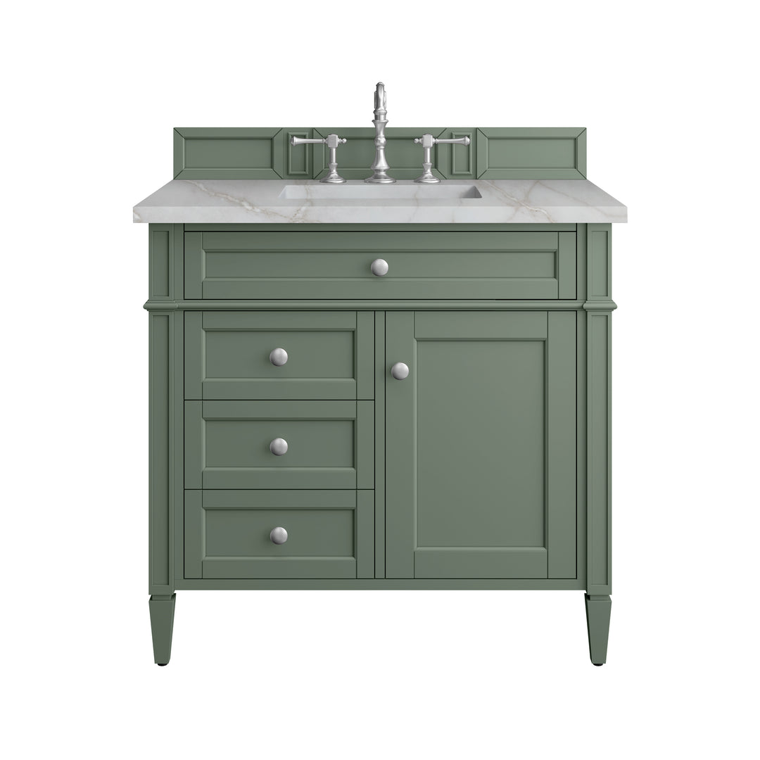 Brittany 36" Single Vanity, Smokey Celadon w/ 3 CM Victorian Silver Top
