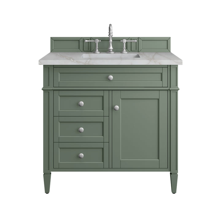 Brittany 36" Single Vanity, Smokey Celadon w/ 3 CM Victorian Silver Top
