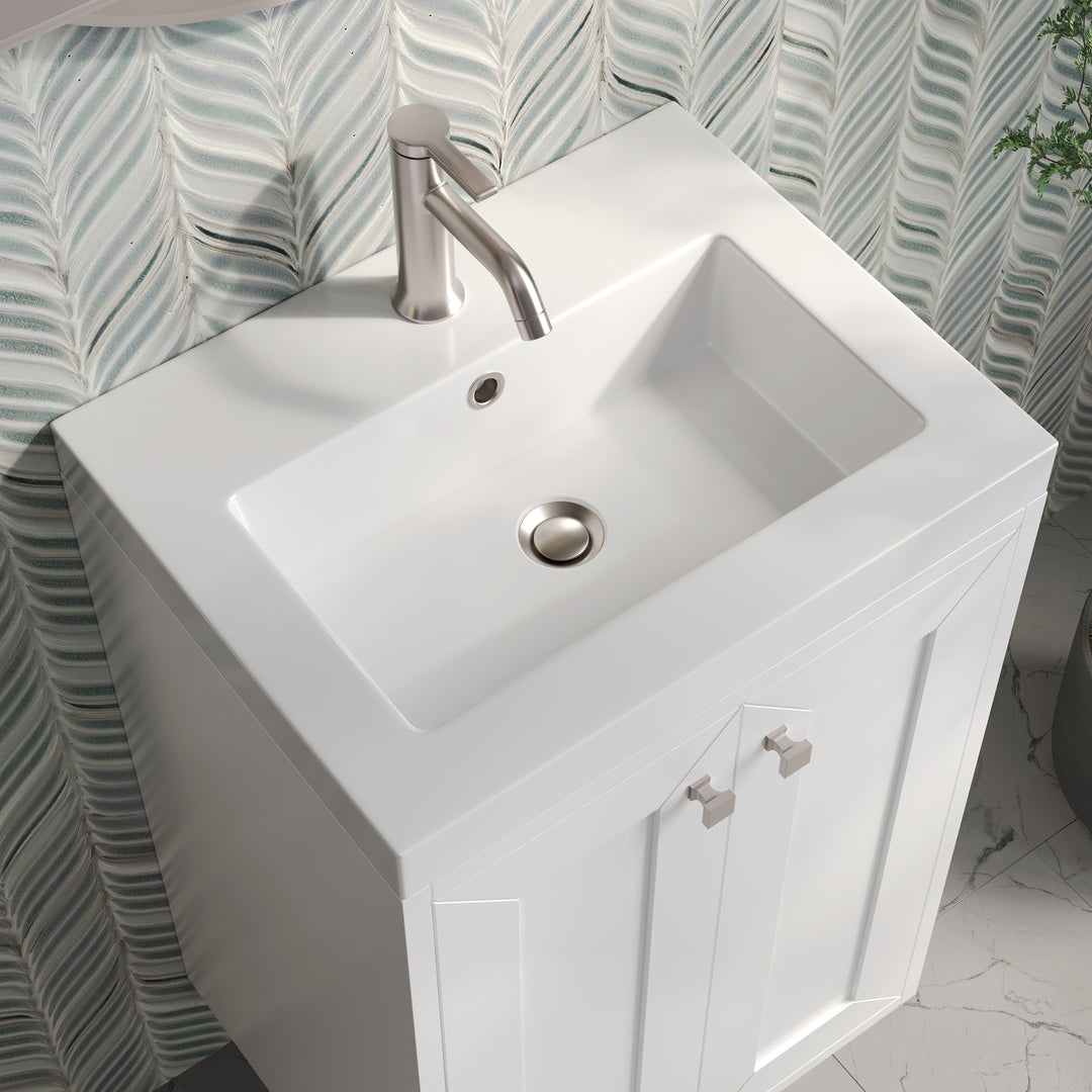 Chianti 20" Single Vanity, Glossy White w/ White Glossy Composite Stone Top