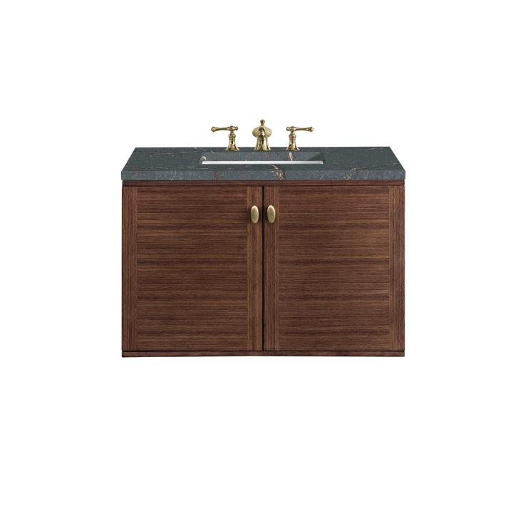 Amberly 36" Single Vanity, Mid-Century Walnut w/ 3 CM Parisien Bleu Top