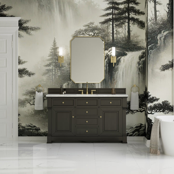 Brookfield 60" Single Vanity, Black Onyx w/ 3 CM Arctic Fall Solid Surface Top