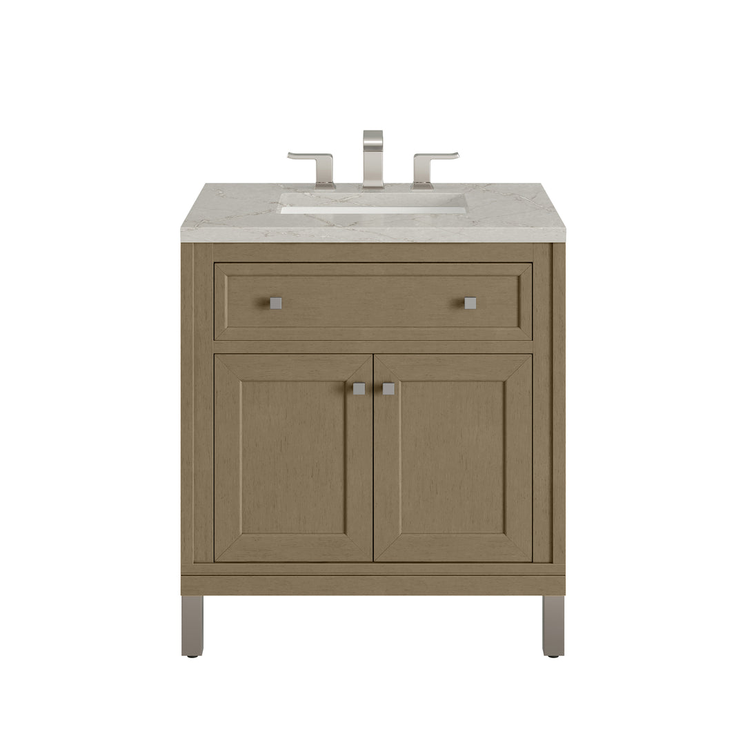 Chicago 30" Single Vanity, Walnut Whisper, w/ 3 CM Victorian Silver Silestone® Top