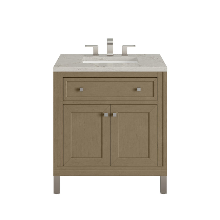 Chicago 30" Single Vanity, Walnut Whisper, w/ 3 CM Victorian Silver Silestone® Top