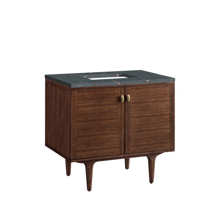 Amberly 36" Single Vanity, Mid-Century Walnut w/ 3 CM Parisien Bleu Top