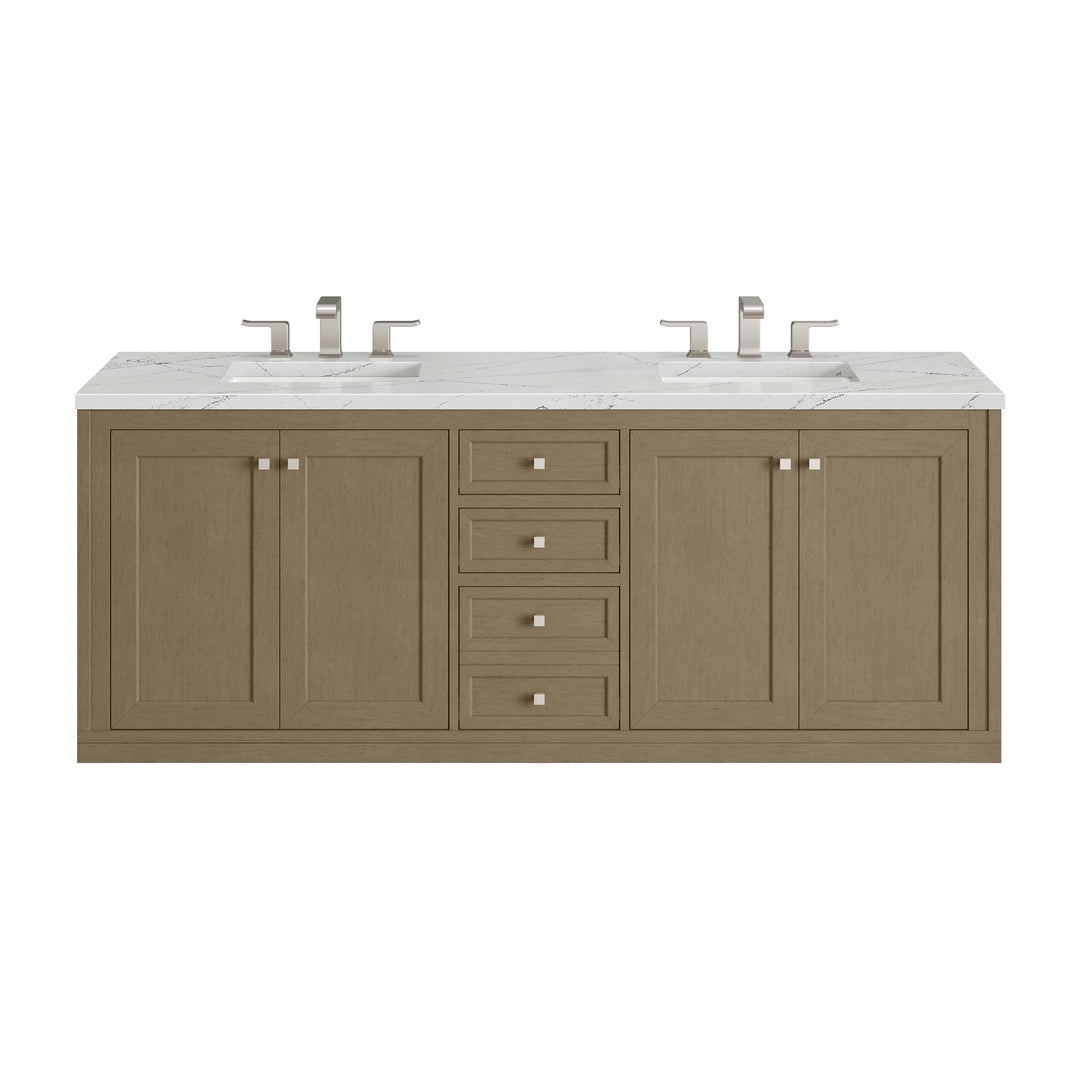 Chicago 72" Double Vanity, Walnut Whisper, w/ 3 CM Ethereal Noctis Silestone® Top