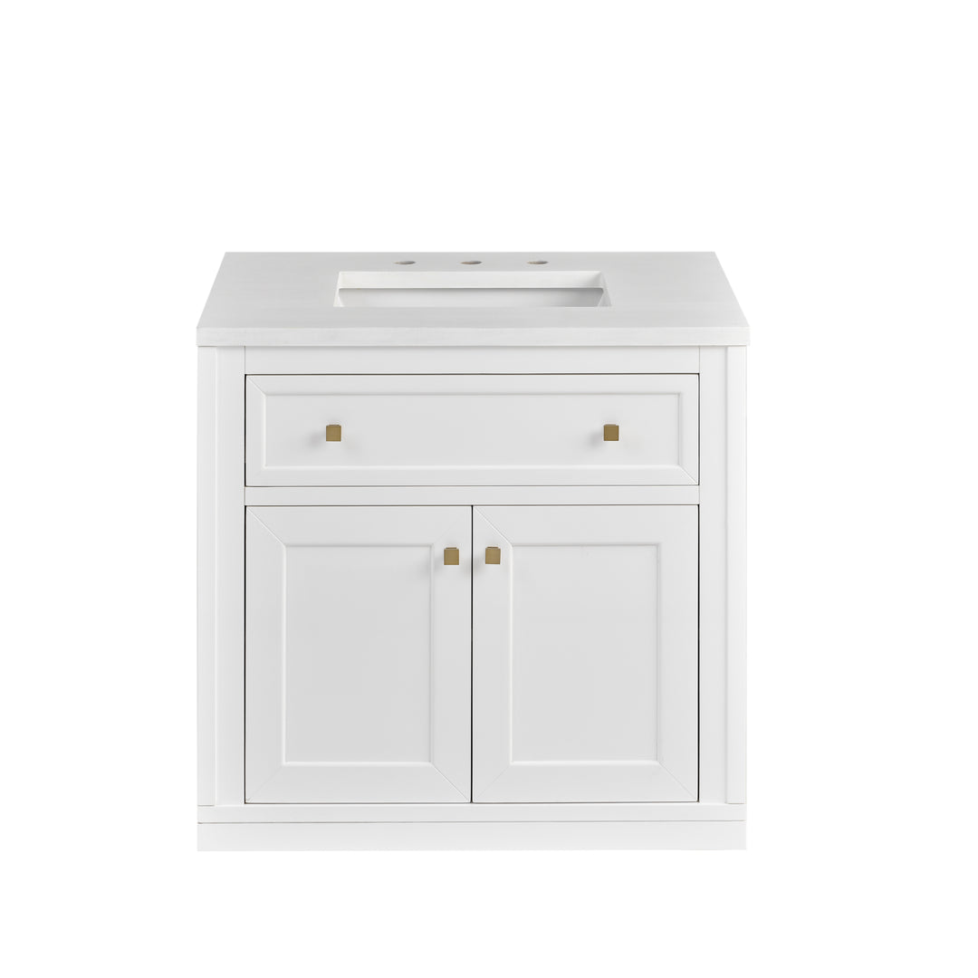 Chicago 30" Single Vanity, Glossy White, w/ 3 CM White Zeus Silestone® Top