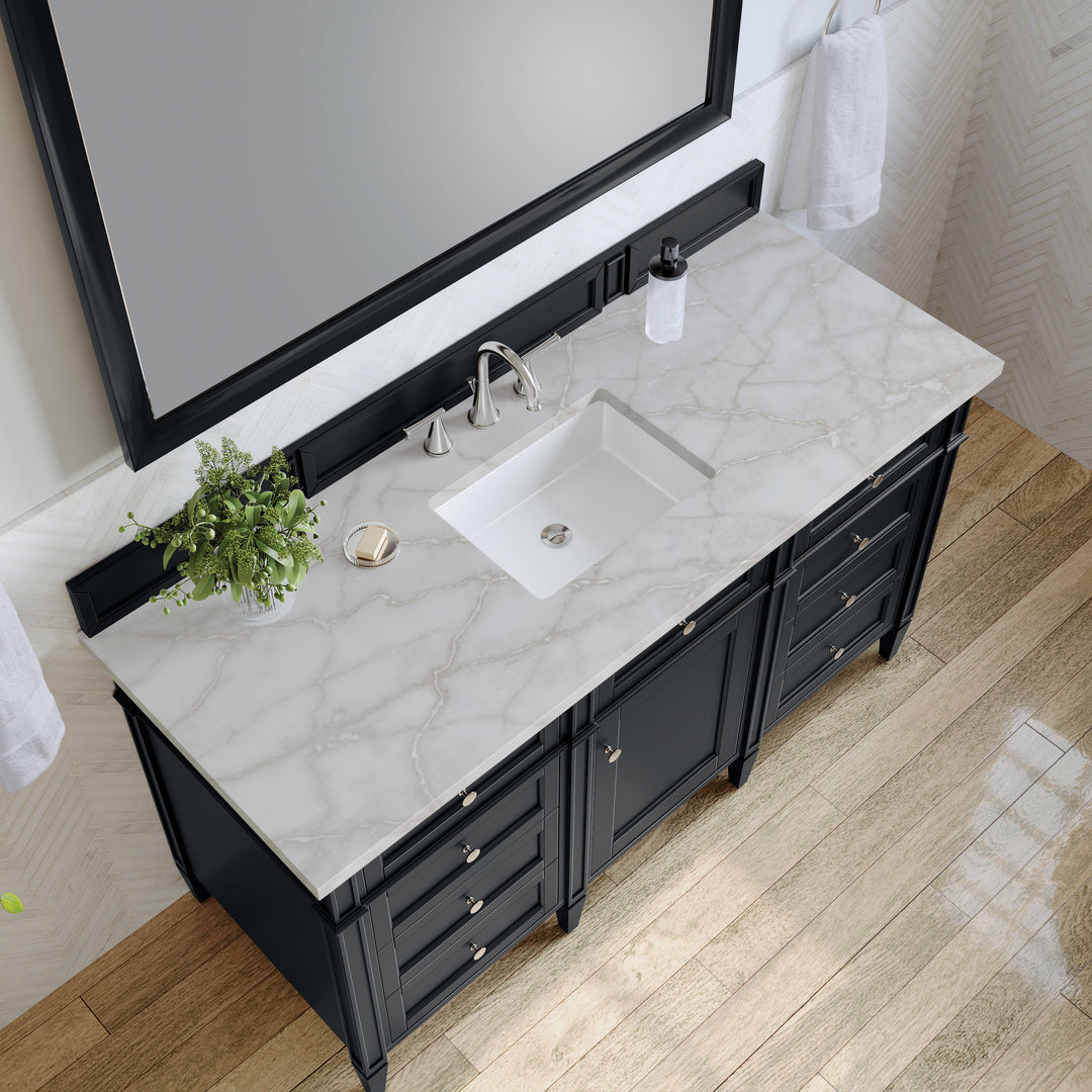 Brittany 60" Single Vanity, Black Onyx w/ 3 CM Victorian Silver Silestone Top