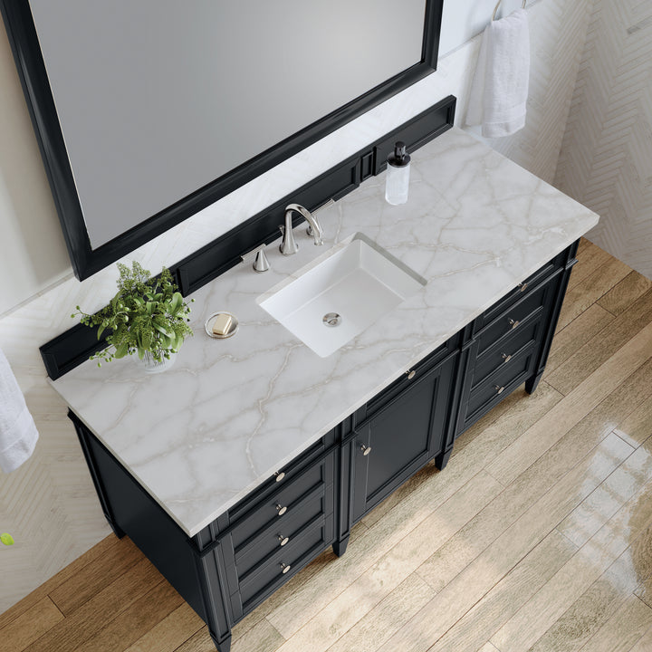 Brittany 60" Single Vanity, Black Onyx w/ 3 CM Victorian Silver Silestone Top