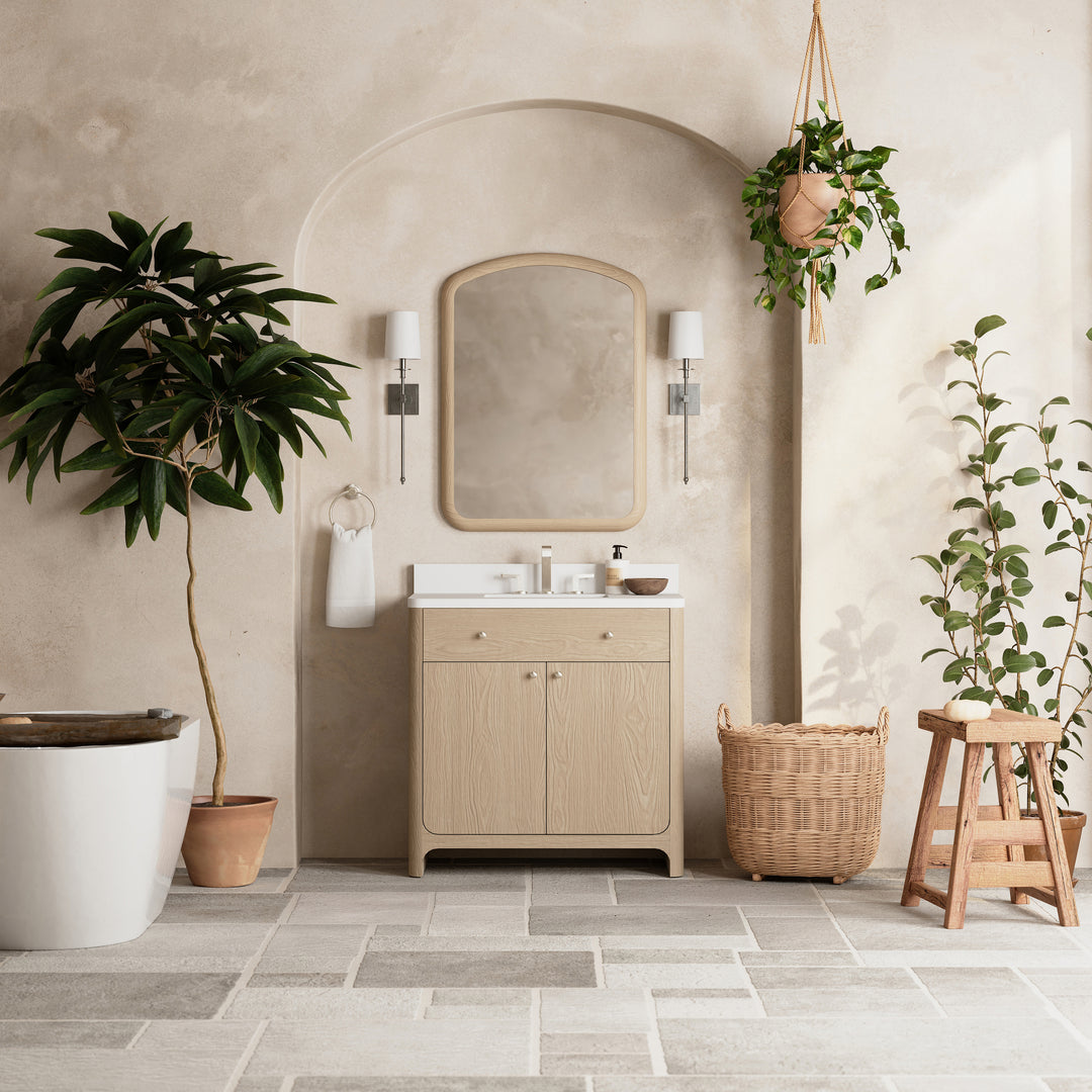 Gracyn 36" Single Vanity, Coastal Driftwood, w/ 3 CM White Zeus Quartz Widespread Top