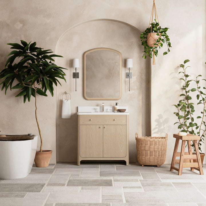 Gracyn 36" Single Vanity, Coastal Driftwood, w/ 3 CM White Zeus Quartz Widespread Top