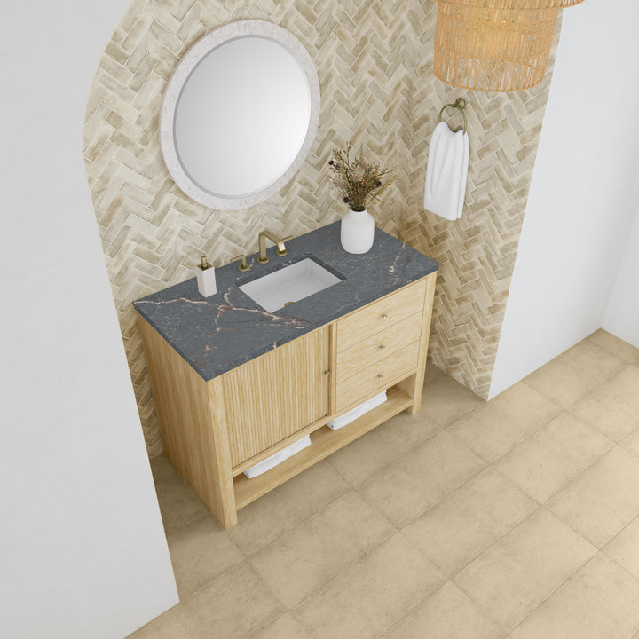 Marigot 48" Single Vanity, Sunwashed Oak w/ 3 CM Parisien Bleu Silestone Top