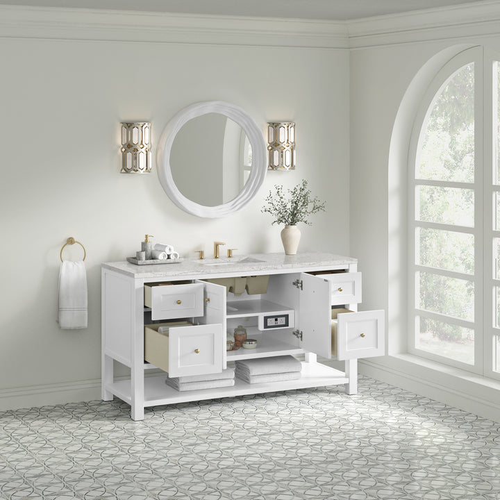 Breckenridge 60" Single Vanity, Bright White, w/ 3 CM Eternal Jasmine Pearl Quartz Top