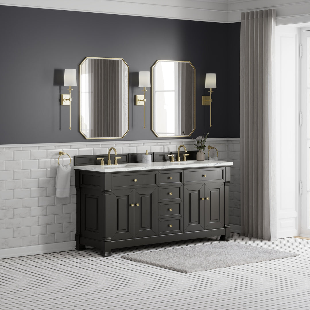 Brookfield 72" Double Vanity, Black Onyx w/ 3 CM Ethereal Noctis Silestone® Top