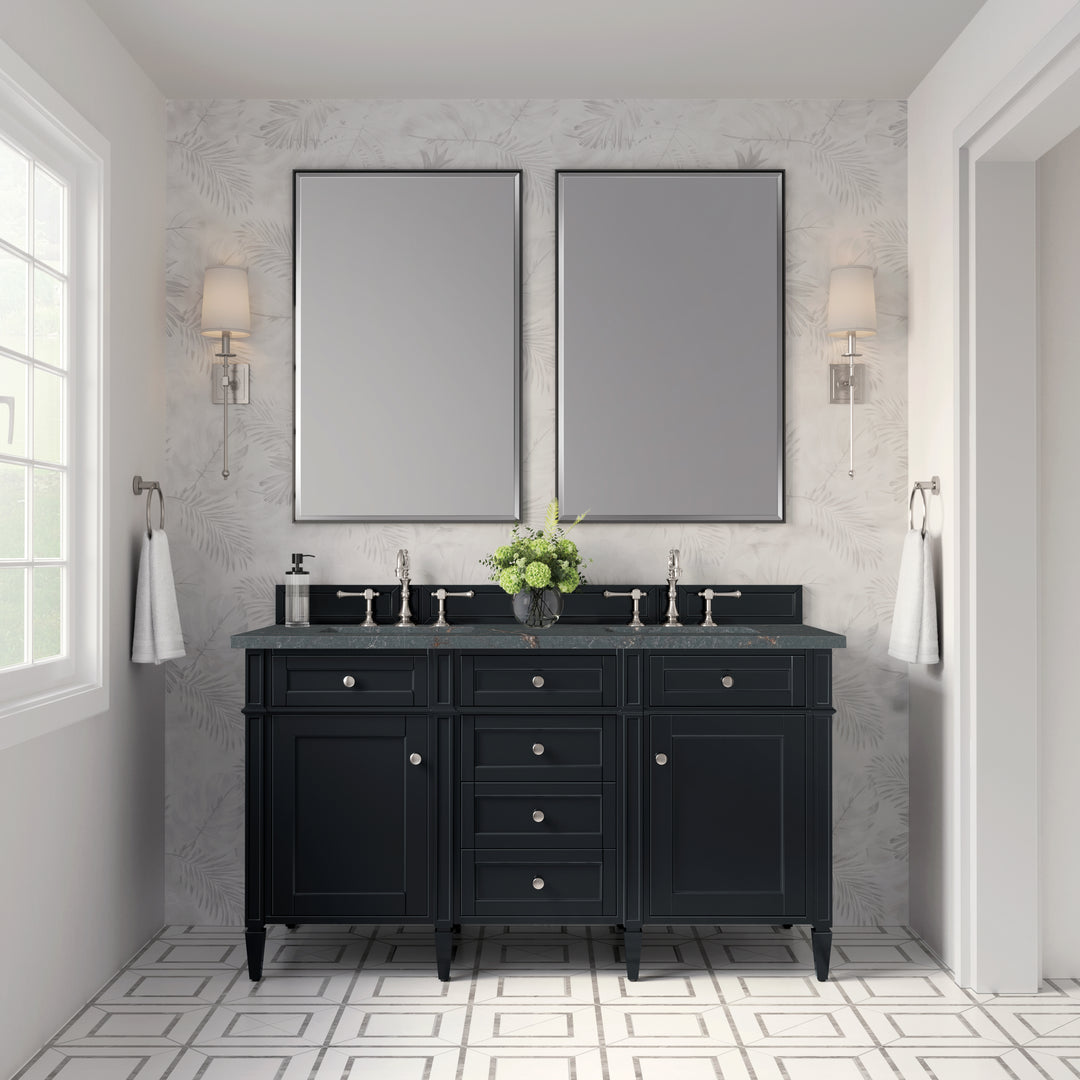 Brittany 60" Double Vanity, Black Onyx w/ 3 CM Parisien Bleu Silestone Top