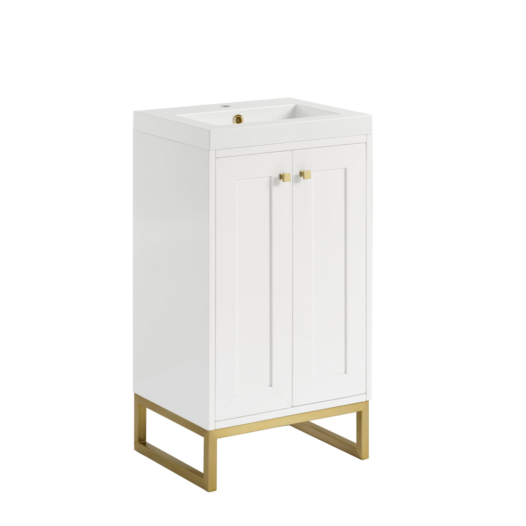 Chianti 20" Single Vanity, Glossy White, Champagne Brass, w/ White Glossy Composite Stone Top