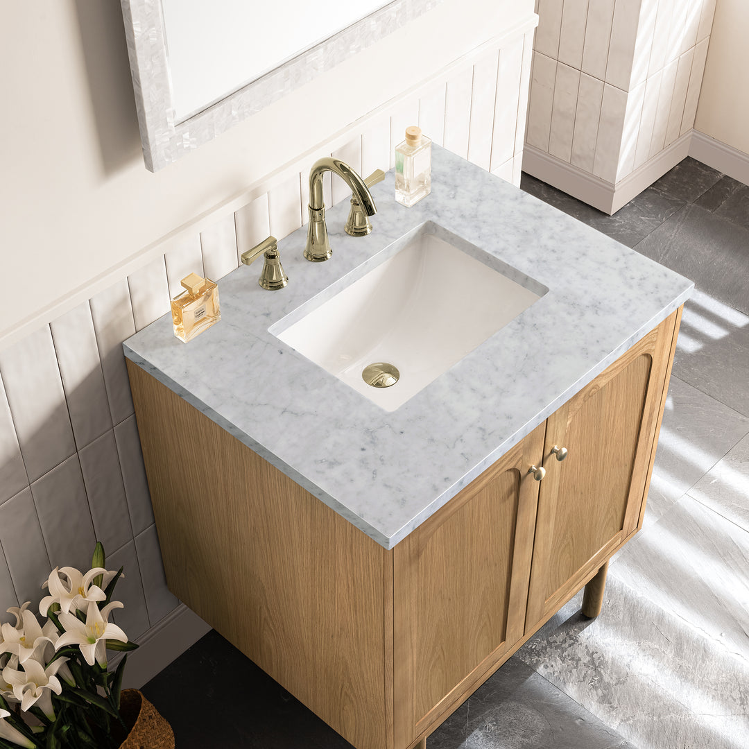 Laurent 30" Single Vanity, Light Natural Oak w/ 3 CM Carrara Marble Top
