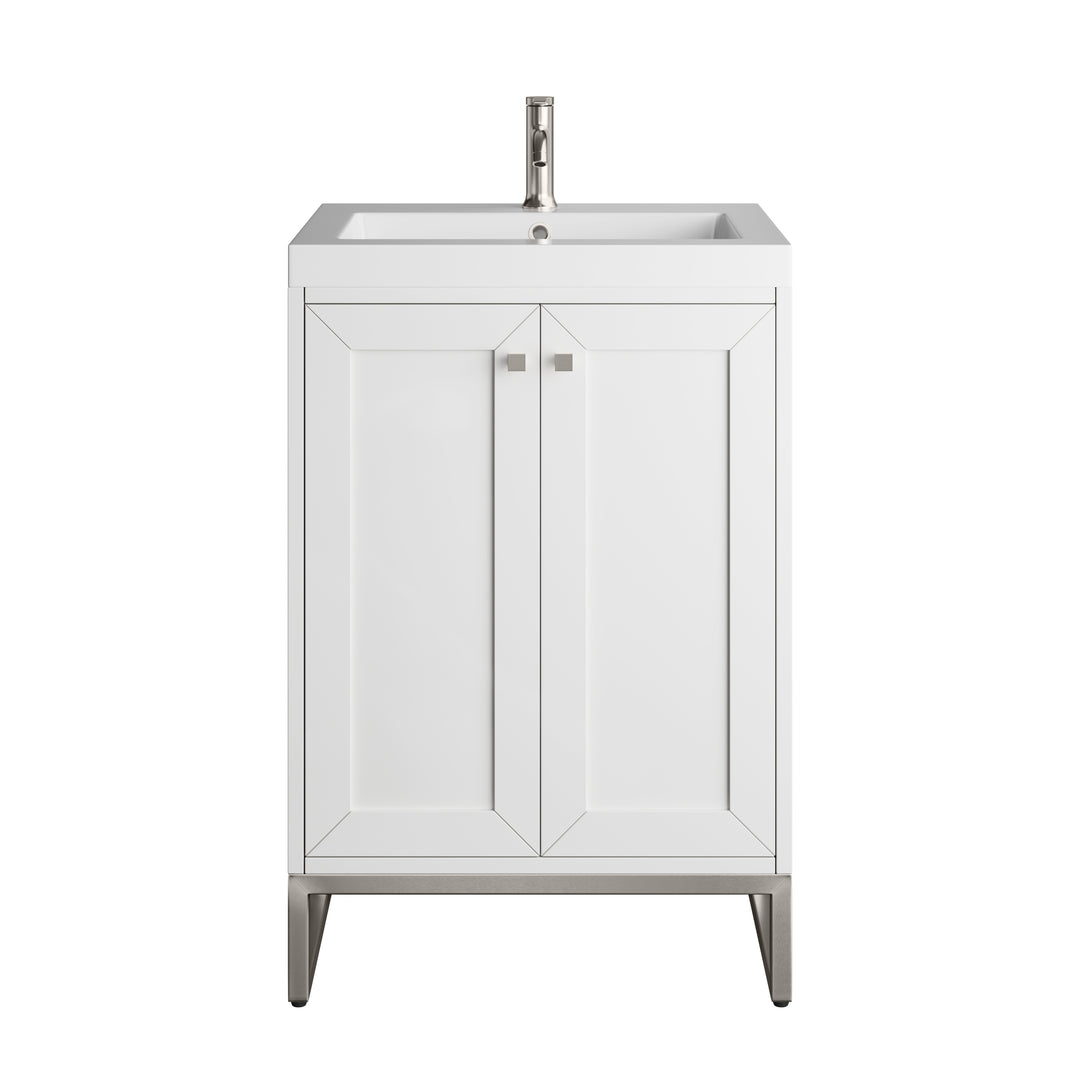 Chianti 24" Single Vanity, Glossy White, Brushed Nickel, w/ White Glossy Composite Stone Top