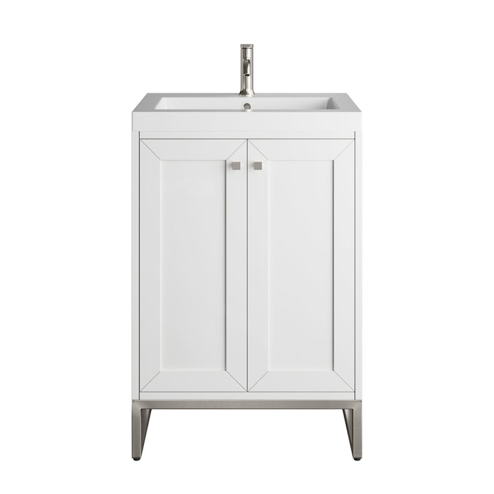 Chianti 24" Single Vanity, Glossy White, Brushed Nickel, w/ White Glossy Composite Stone Top