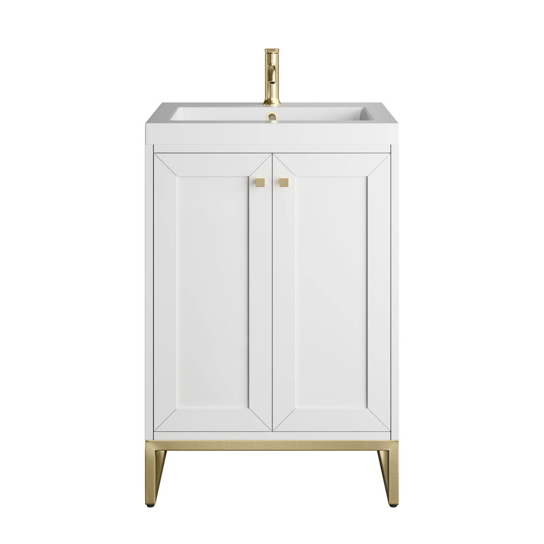 Chianti 24" Single Vanity, Glossy White, Champagne Brass, w/ White Glossy Composite Stone Top