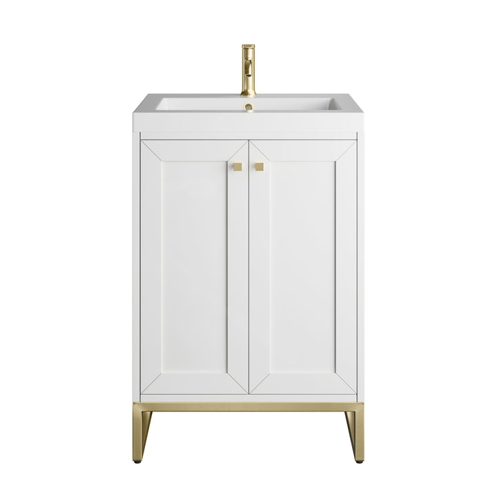 Chianti 24" Single Vanity, Glossy White, Champagne Brass, w/ White Glossy Composite Stone Top