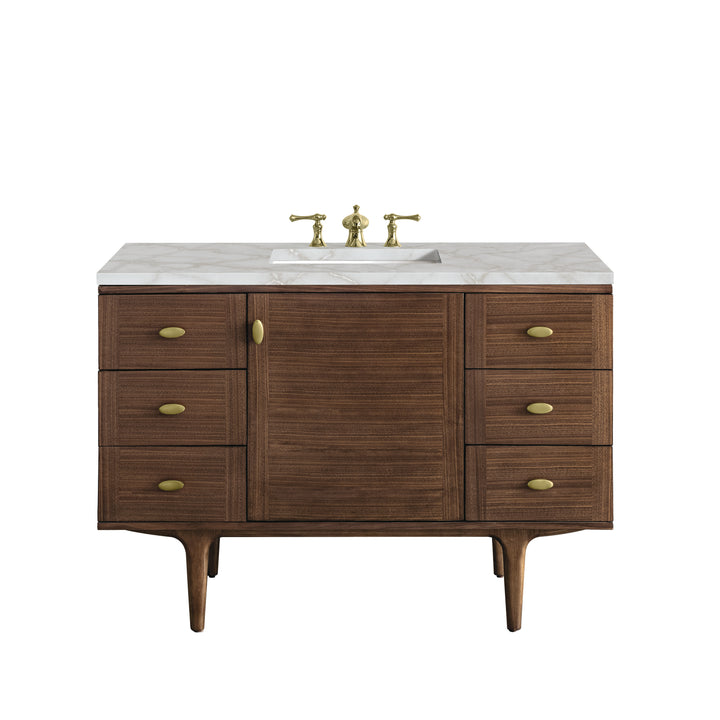 Amberly 48" Single Vanity, Mid-Century Walnut w/ 3 CM Victorian Silver Top