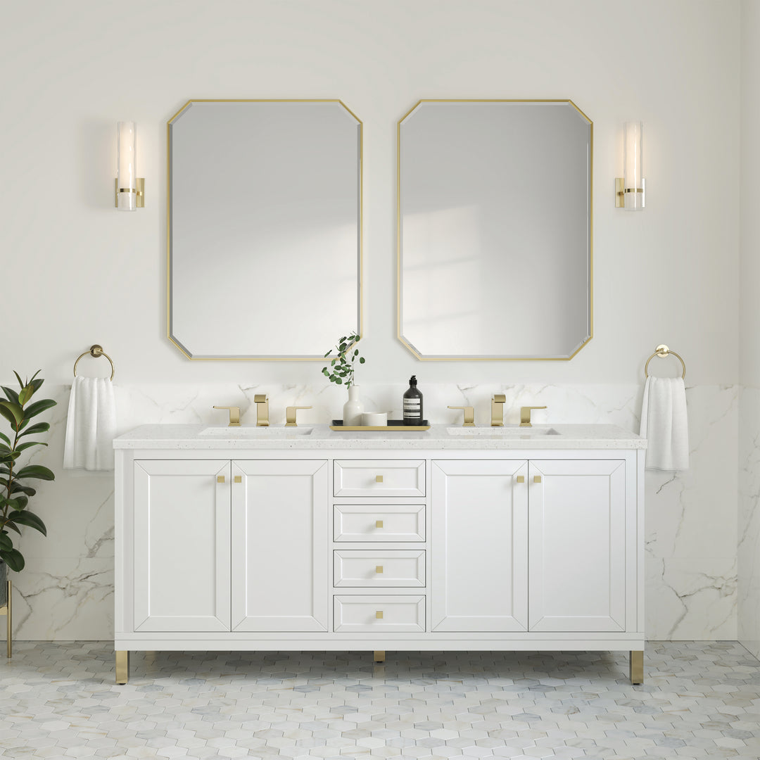 Chicago 72" Double Vanity, Glossy White, w/ 3 CM Lime Delight Silestone® Top