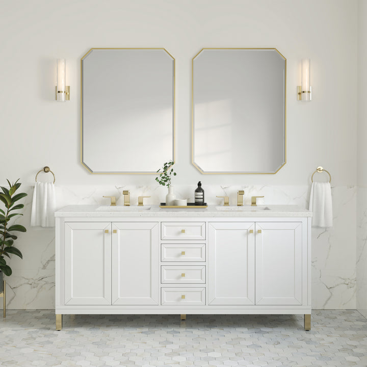 Chicago 72" Double Vanity, Glossy White, w/ 3 CM Lime Delight Silestone® Top