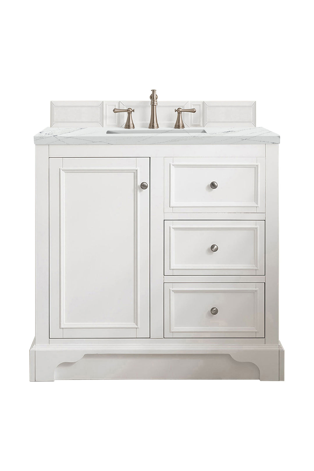 De Soto 36" Single Vanity, Bright White, w/ 3 CM Ethereal Noctis Silestone Top