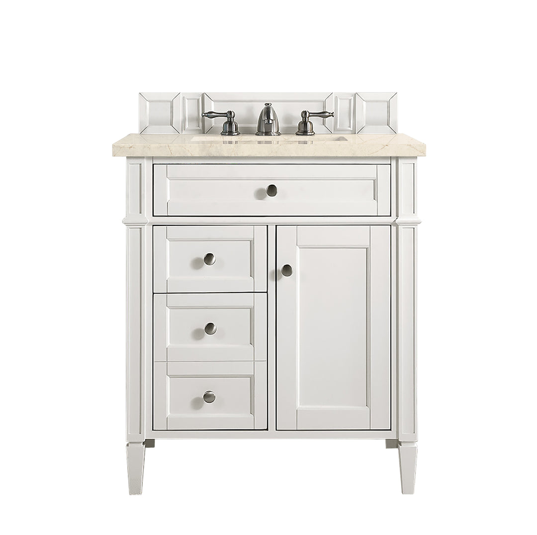 Brittany 30" Single Vanity, Bright White, w/ 3 CM Eternal Marfil Silestone Top